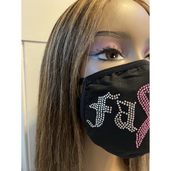Breast Cancer Awareness Pink Ribbon Bling Face Mask Rhinestone - Picture 4 of 10
